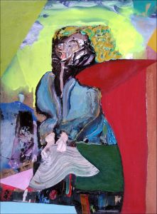 Queen Caroline Mathilde in Copenhagen Subscribing Decree 633 . Oil, varnish, spray colour and acrylic on canvas. 40 x 30 cm. 2023.