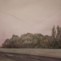 "Zugvögel im November", Aquarell und Bleistift auf Papier, 30 x 21 cm, 2022