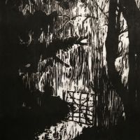 "Geheime Tür", Holzschnitt, Druck auf Sumi-e-Papier, 55 x 40 cm, 2023