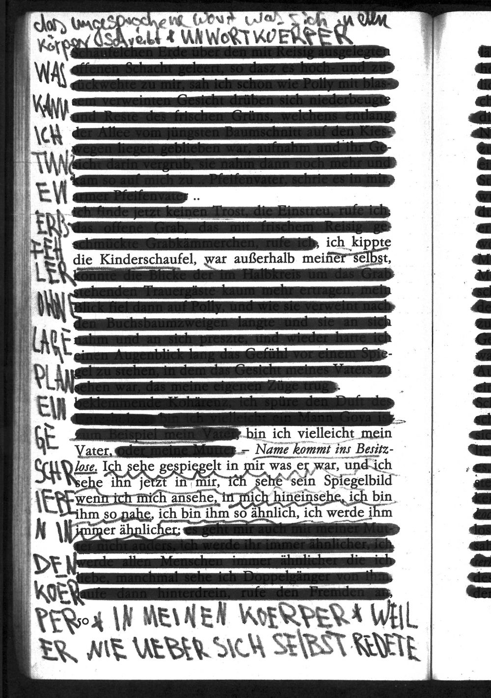 Textcollage Mayröcker Reise durch die nacht mit Gedicht