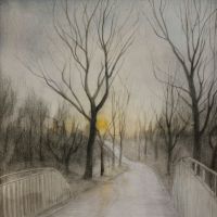 "S-Bahn-Brücke am Morgen", Aquarell und Bleistift auf Papier, 30 x 21 cm, 2021